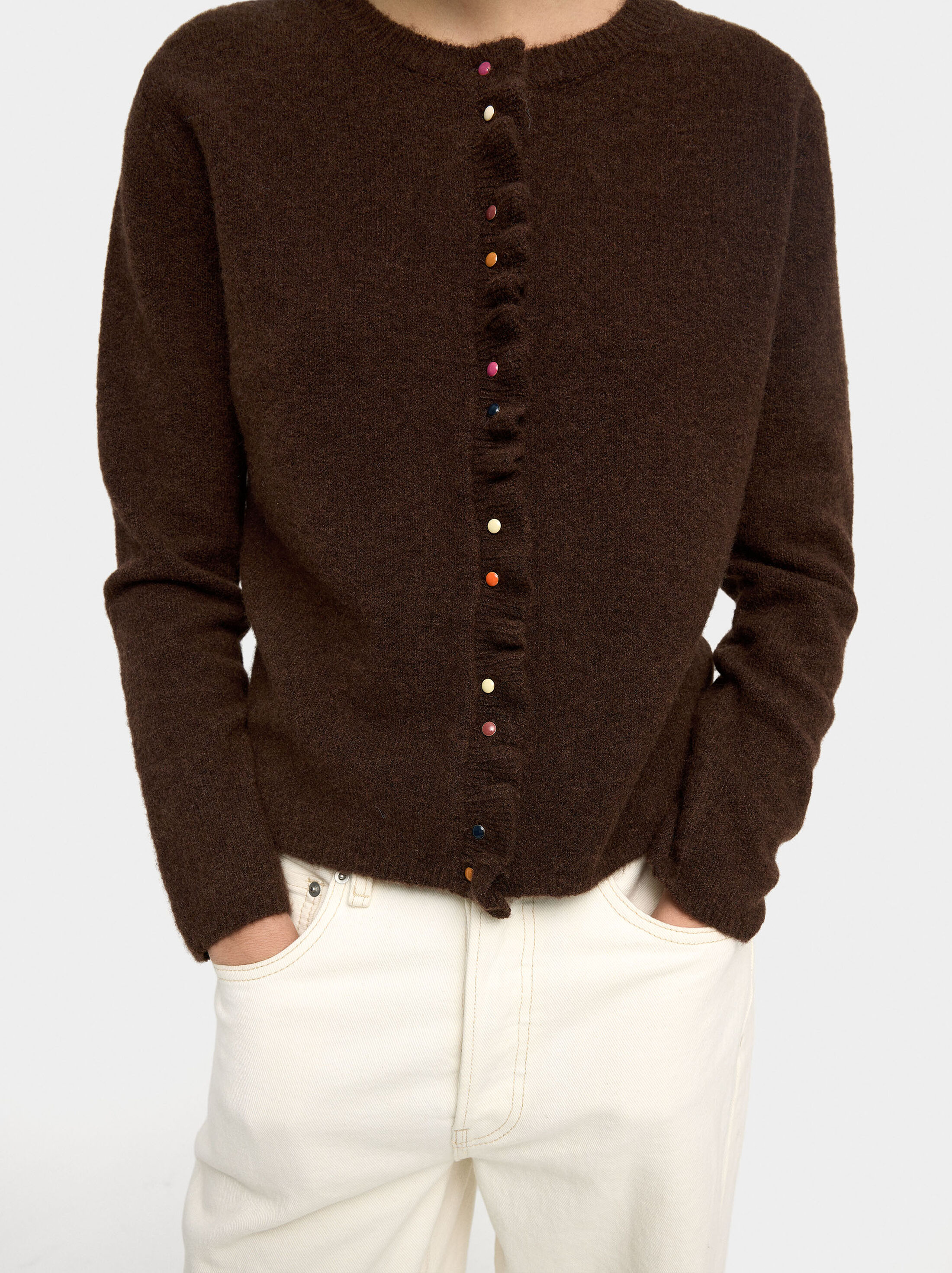 Knitted cardigan with ruffles image number 1.0