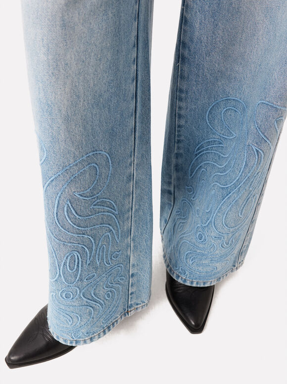 Embroidered Jeans, Blue, hi-res
