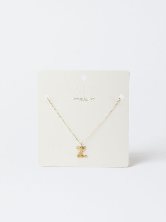 Gold-Plated Letter Necklace 18k, Golden, hi-res