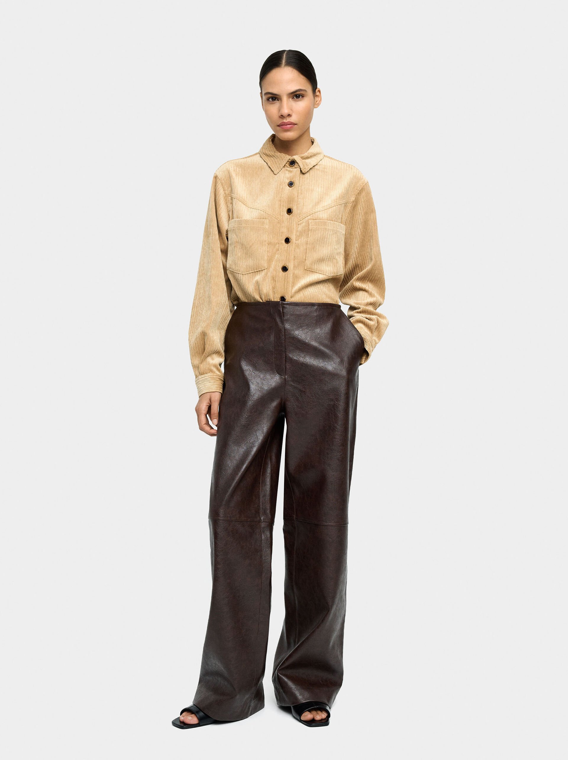 Trousers with leather effect image number 1.0