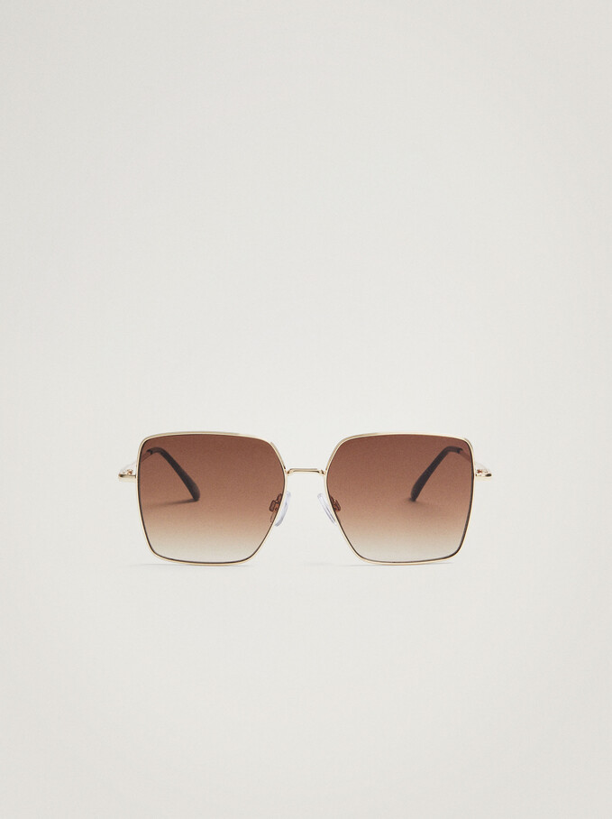Square Metallic Sunglasses , Golden, hi-res