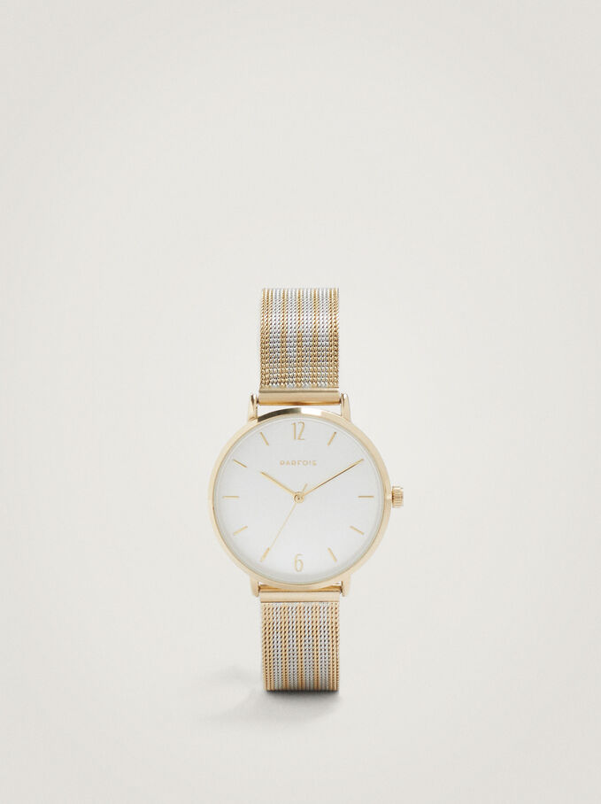 Relógio De Aço Bracelete Bicolor, Dourado, hi-res
