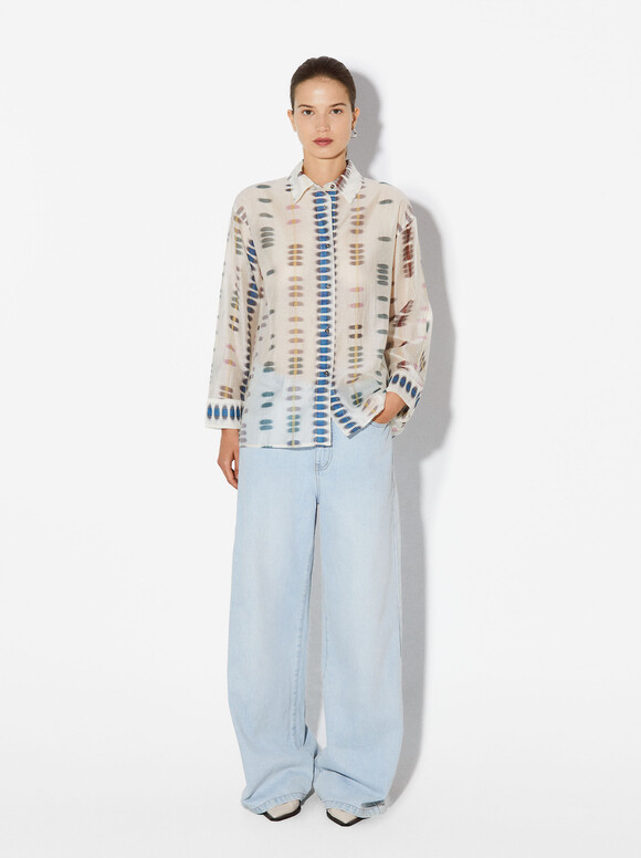 Chemise À Imprimé Lyocell, Multicolore, hi-res