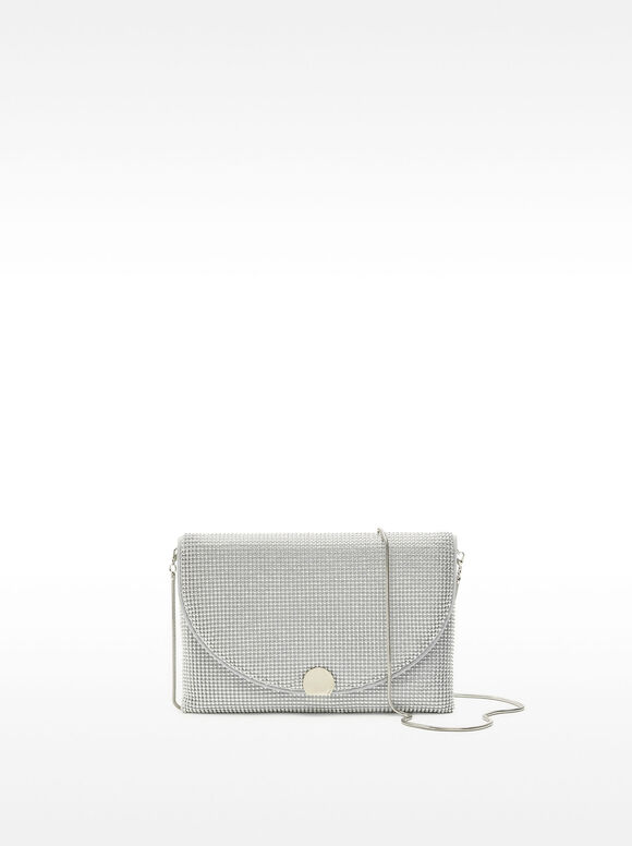 Bolso De Fiesta Mesh, Plateado, hi-res