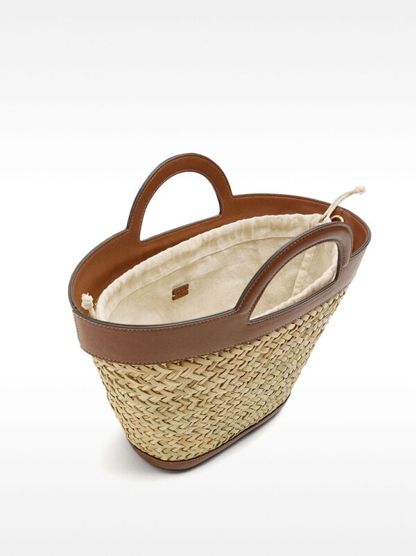 Straw tote bag with crossbody strap M