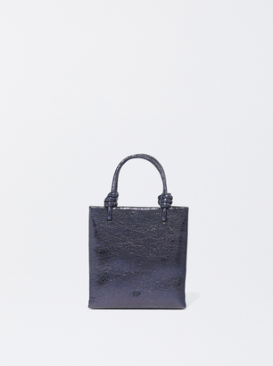 Metallic Mini Tote Bag, Blue, hi-res