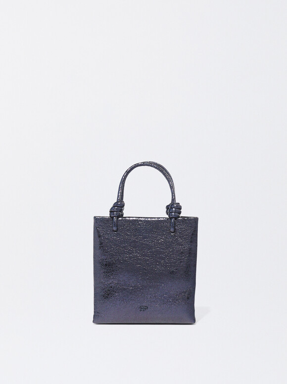 Metallic Mini Tote Bag, Blue, hi-res