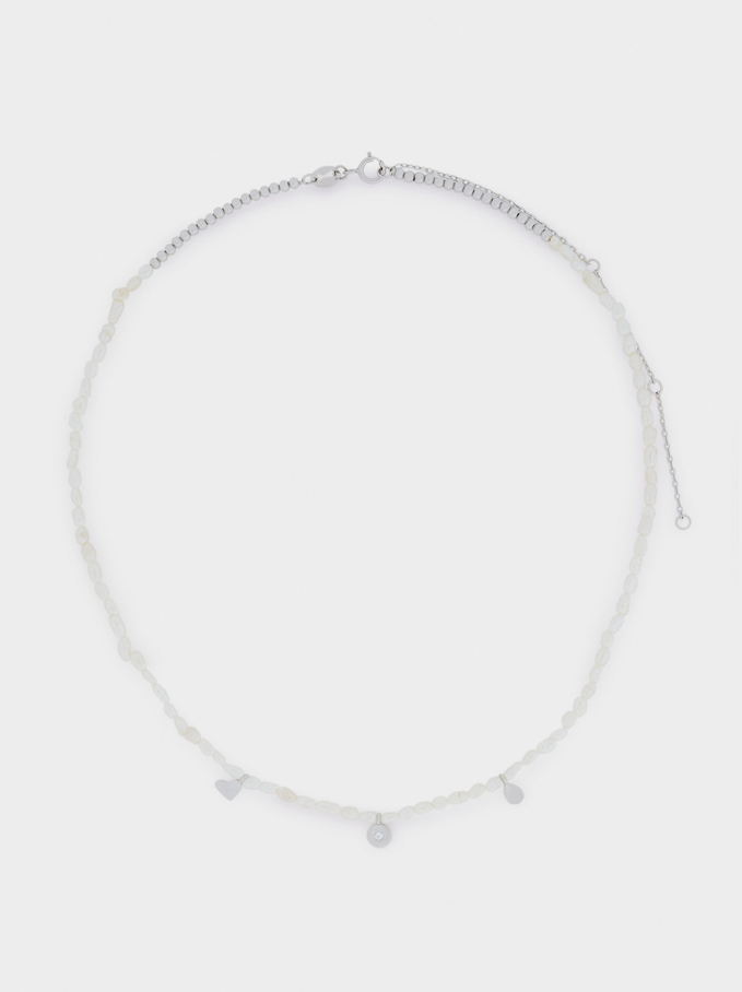 Collar Corto De Plata 925 Con Perla, Beige Parfois