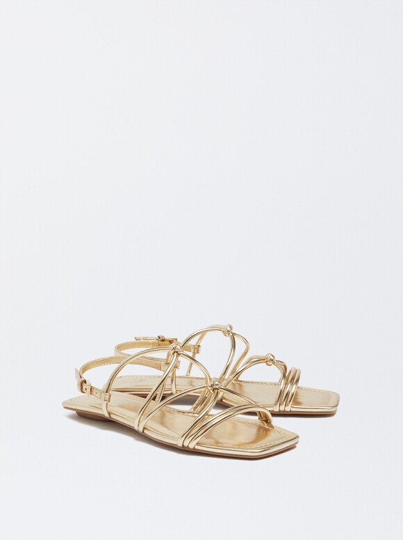 Online Exclusive - Flat Sandals With Knots, Golden, hi-res