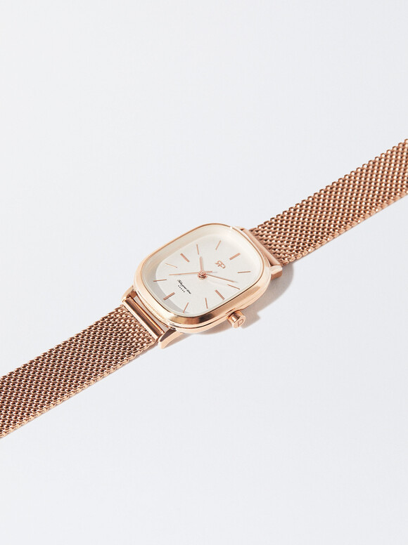 Watch With Stainless Steel Metallic Mesh Strap, Rose Gold, hi-res