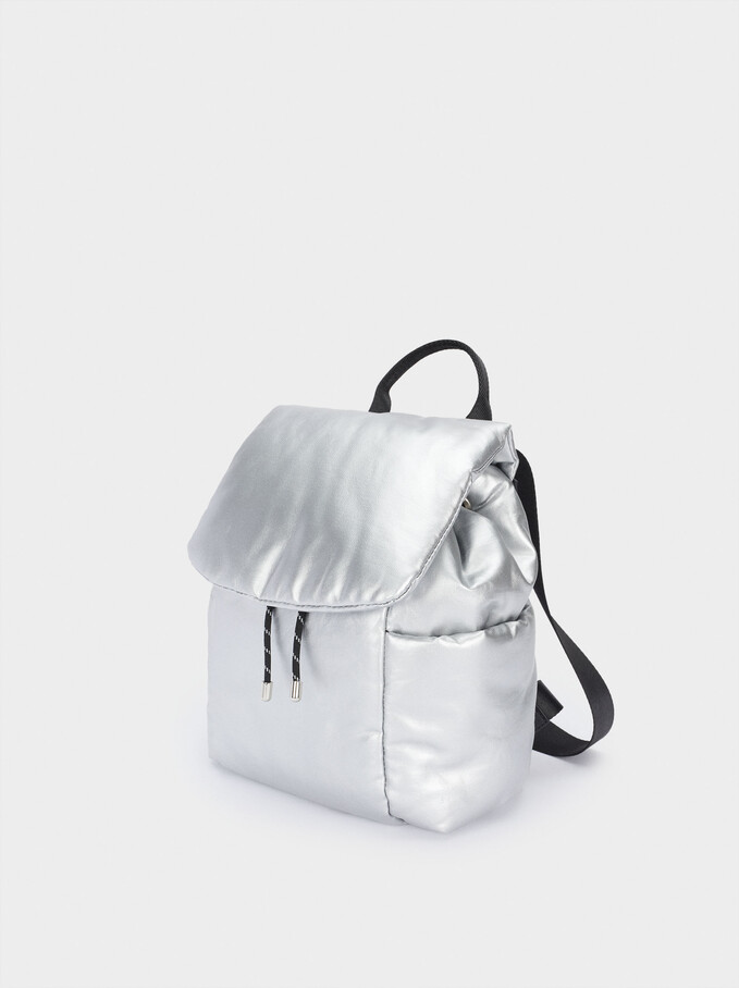 Quilted Nylon Backpack, Silver, hi-res
