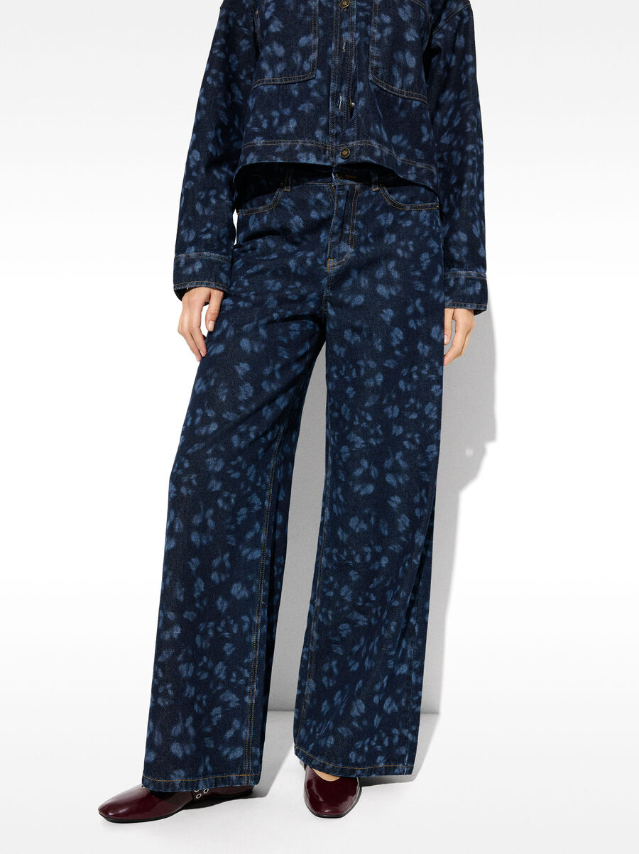 Printed denim pants
