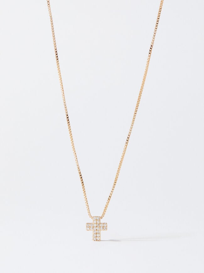 Silver Necklace With Cross And Zirconias