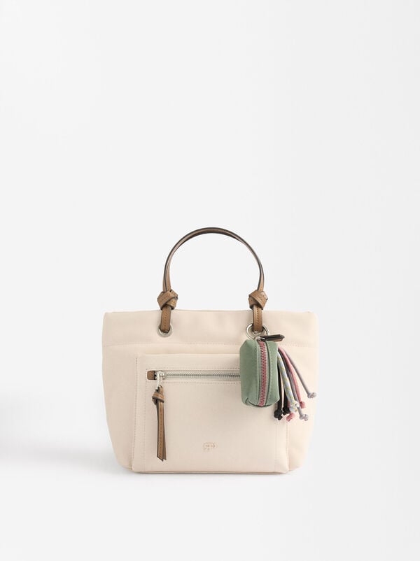 Nylon-effect tote bag with charm