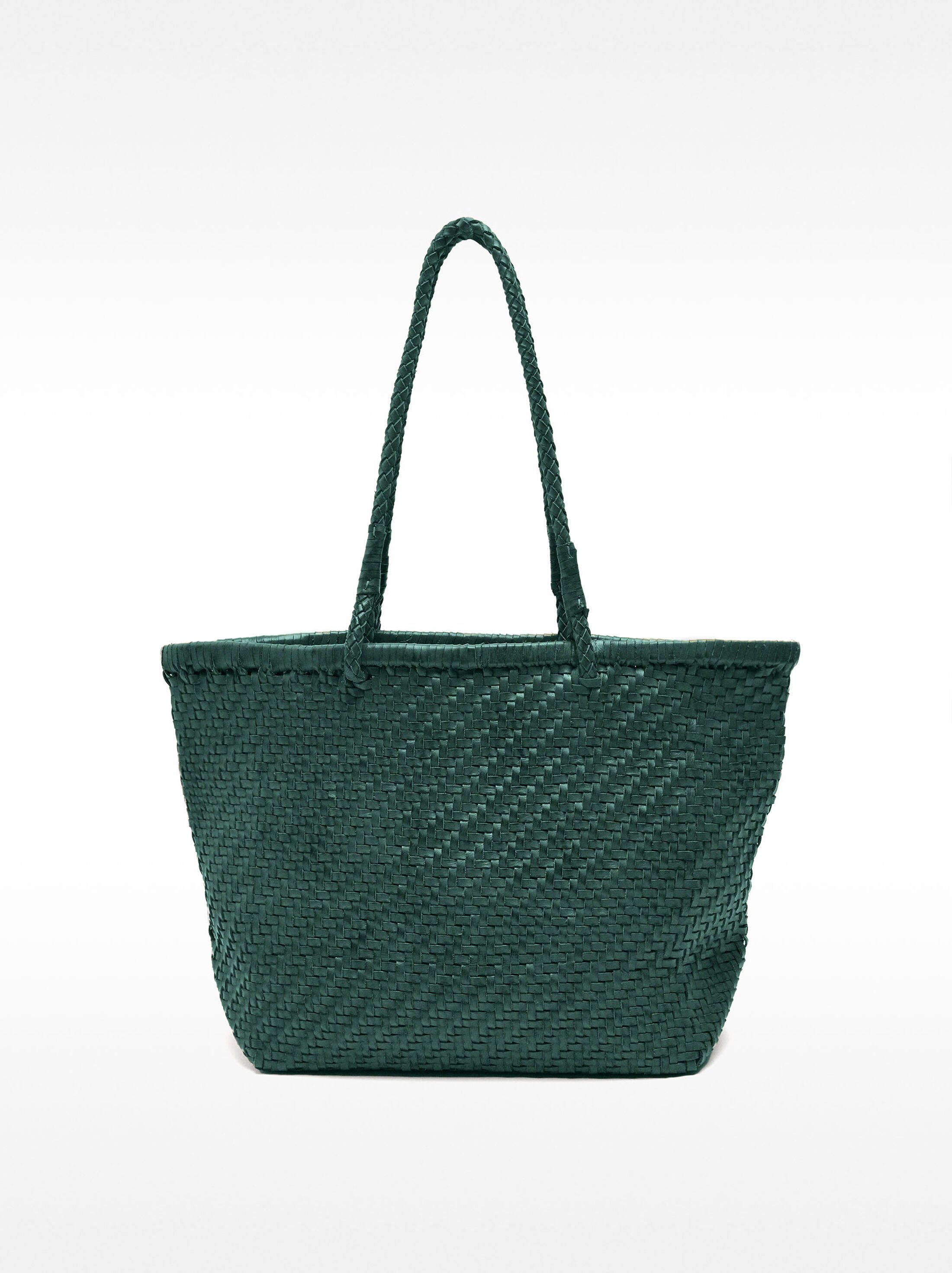 Woven leather shopper bag image number 4.0