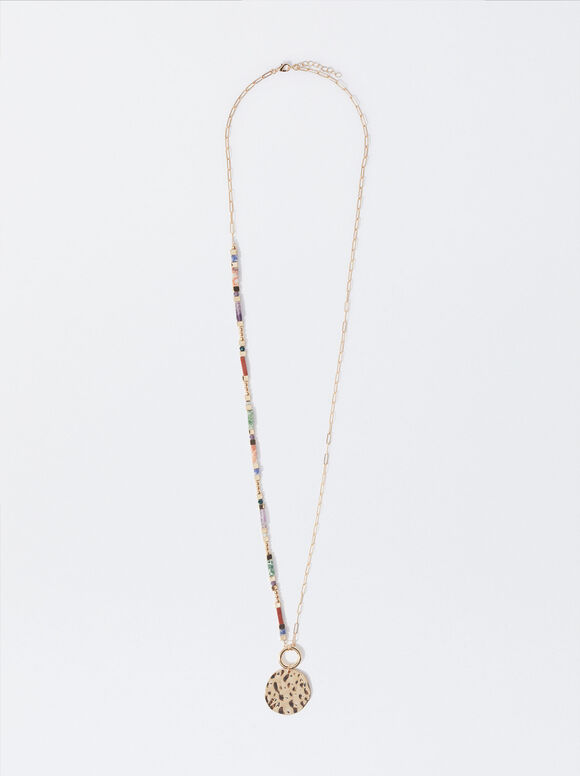 Golden Necklace With Pendant And Stone, Multicolor, hi-res