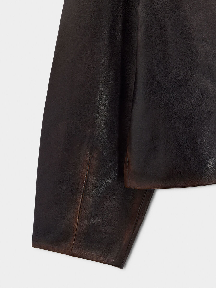 Leather jacket with topstitching