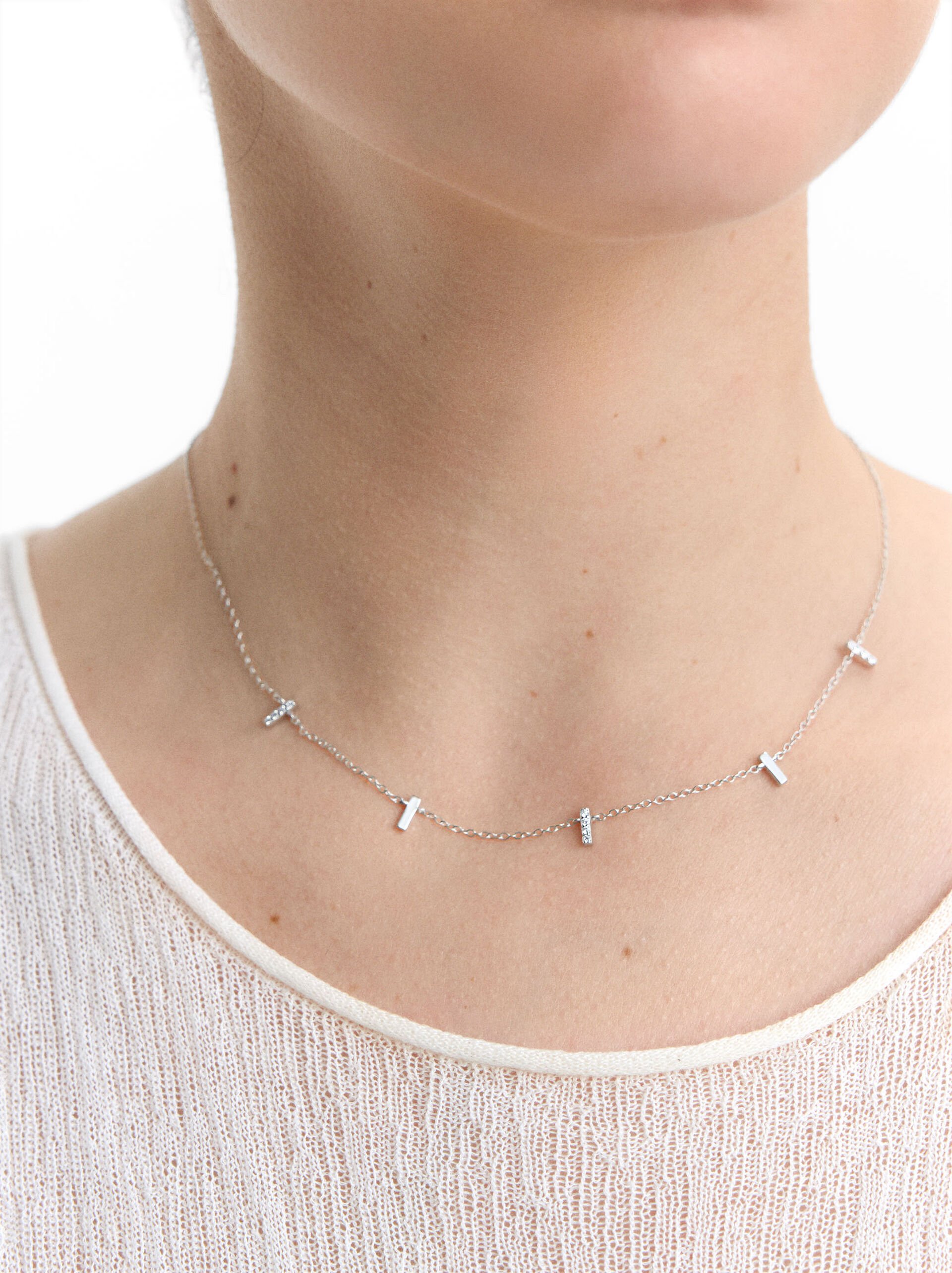 Necklace with bars and zirconia – 925 sterling silver image number 1.0
