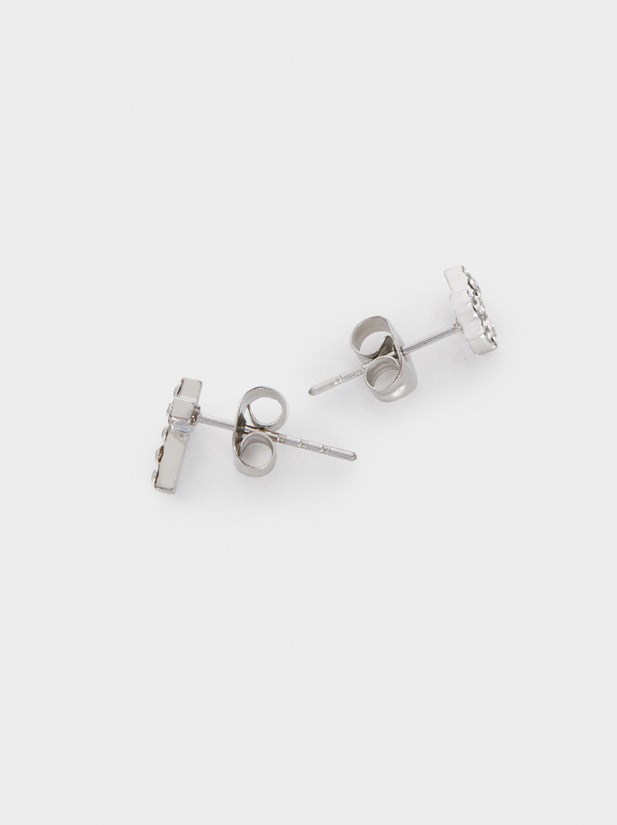 Short Stainless Steel Swarovski Crystals Earrings, Silver, hi-res