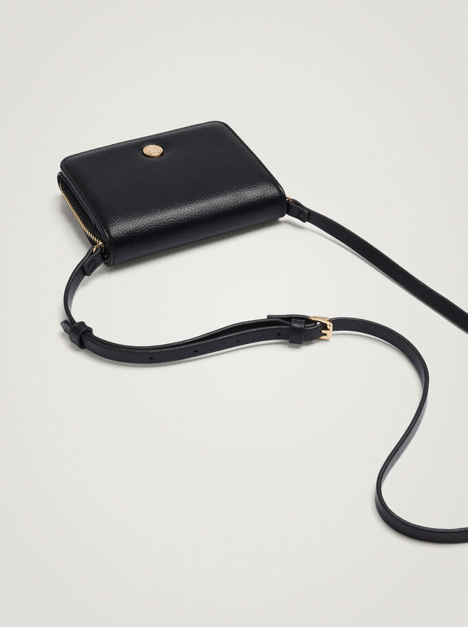Wallet With Shoulder Strap, Black, hi-res