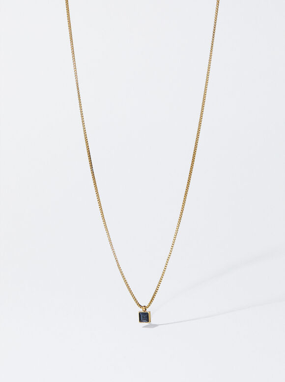 Steel Golden Necklace, Blue, hi-res