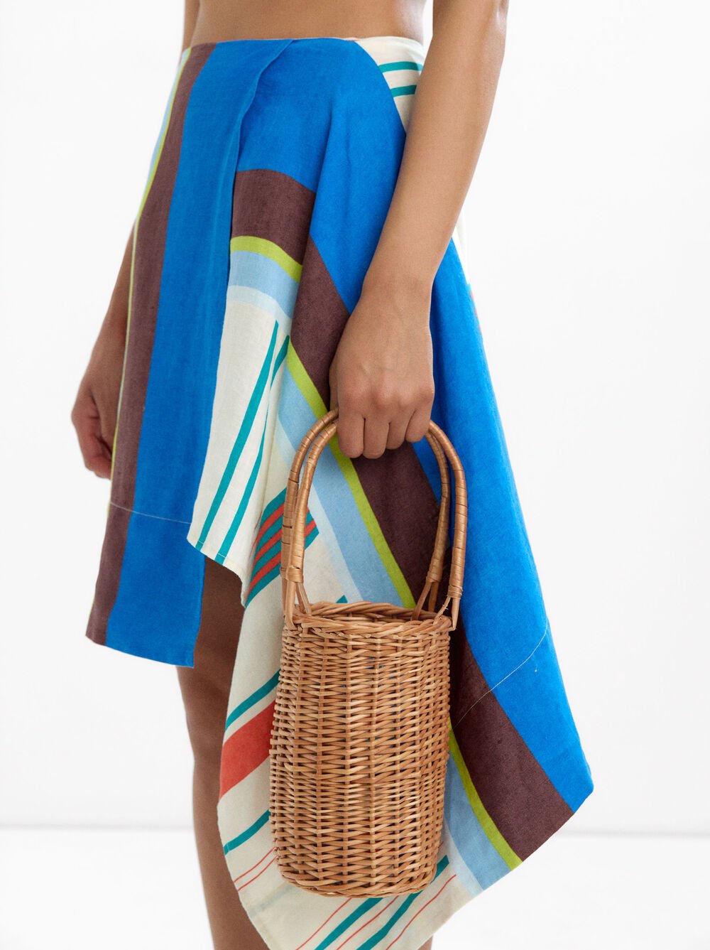 Elongated rattan handbag