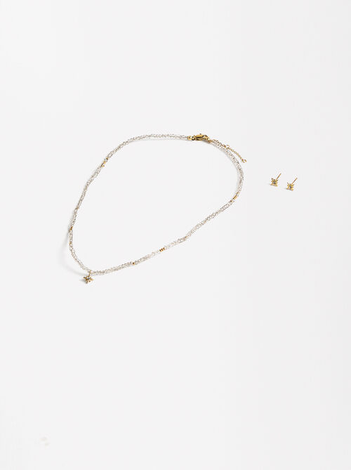 Set de collar con pendientes estrella - acero inoxidable