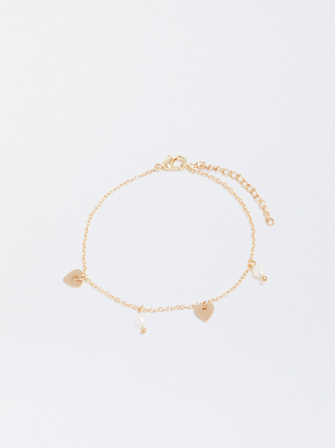 Bracelet With Pearl And Hearts, Golden, hi-res
