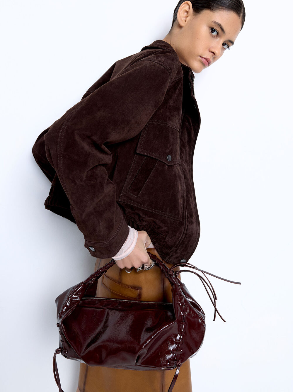 Handbag with patent finish