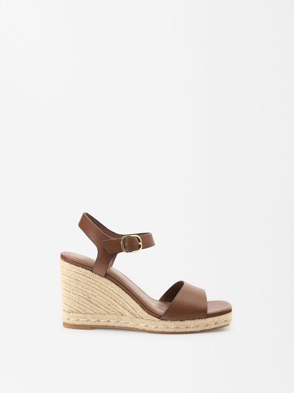 Wedge Sandal With Buckle, Camel, hi-res
