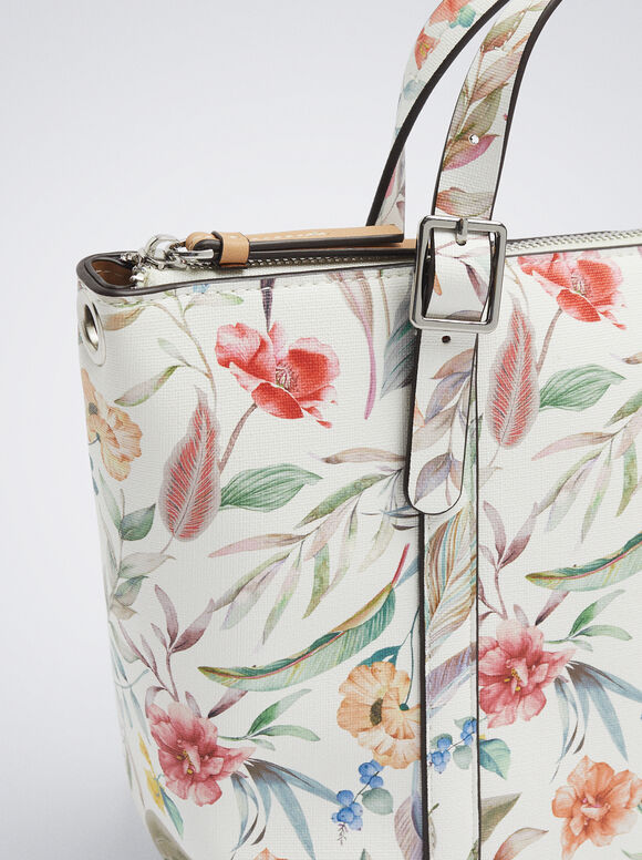 combinación Rápido Lada Floral Print Tote Bag - Coral - Woman - Shoppers - parfois.com