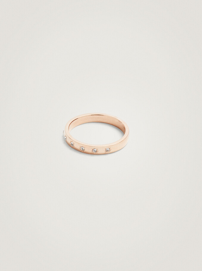 Stainless Steel Ring With Strass, Rose Gold, hi-res