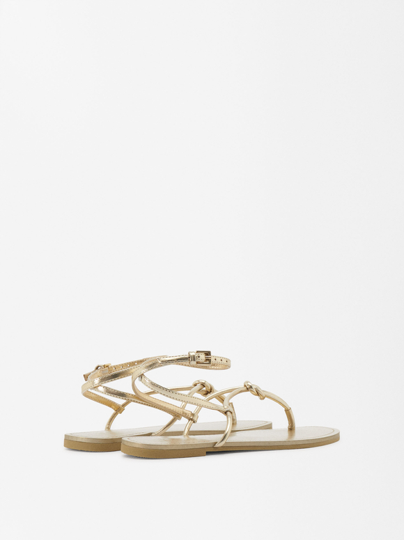 Flat Strappy Sandals, Golden, hi-res