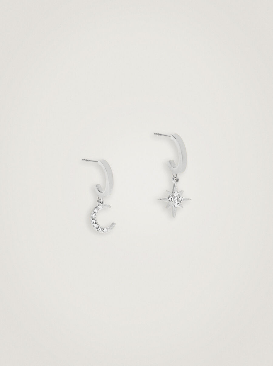 Stainless steel hoop earrings with moon and star