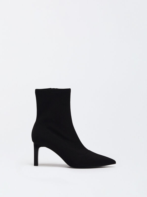 Elastic Fabric Ankle Boots, Black, hi-res