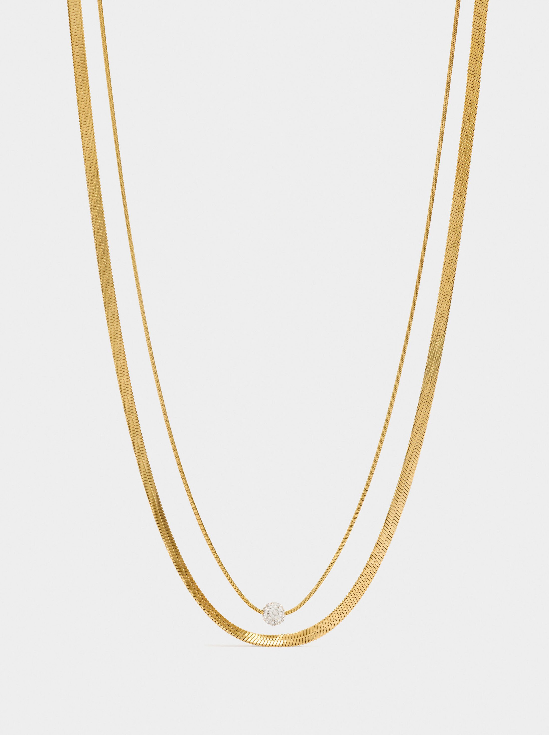 Double snake chain necklace with crystal - stainless steel image number 0.0