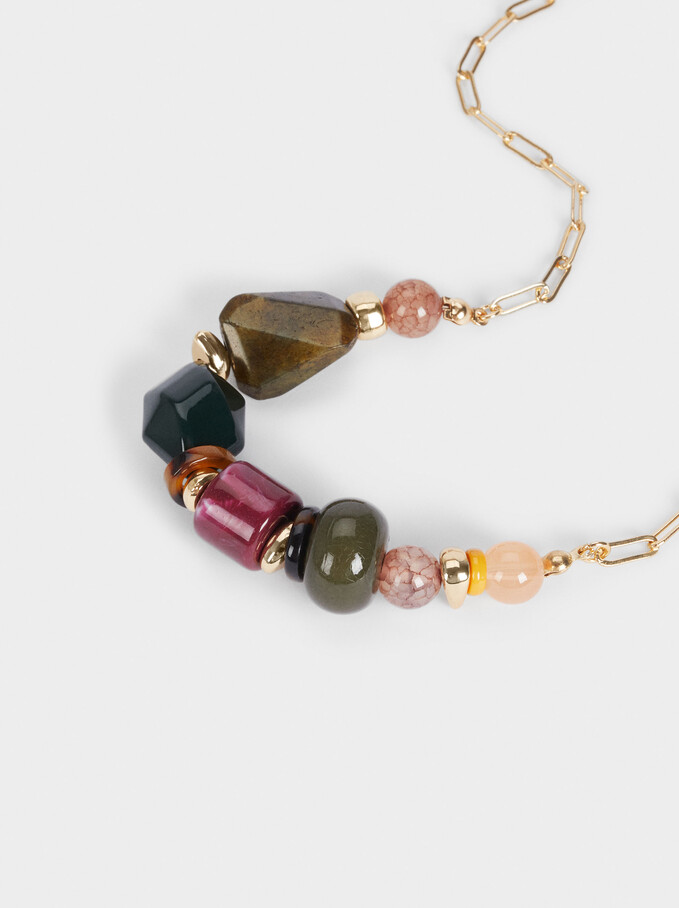 Short Necklace With Stones And Pearls, Multicolor, hi-res