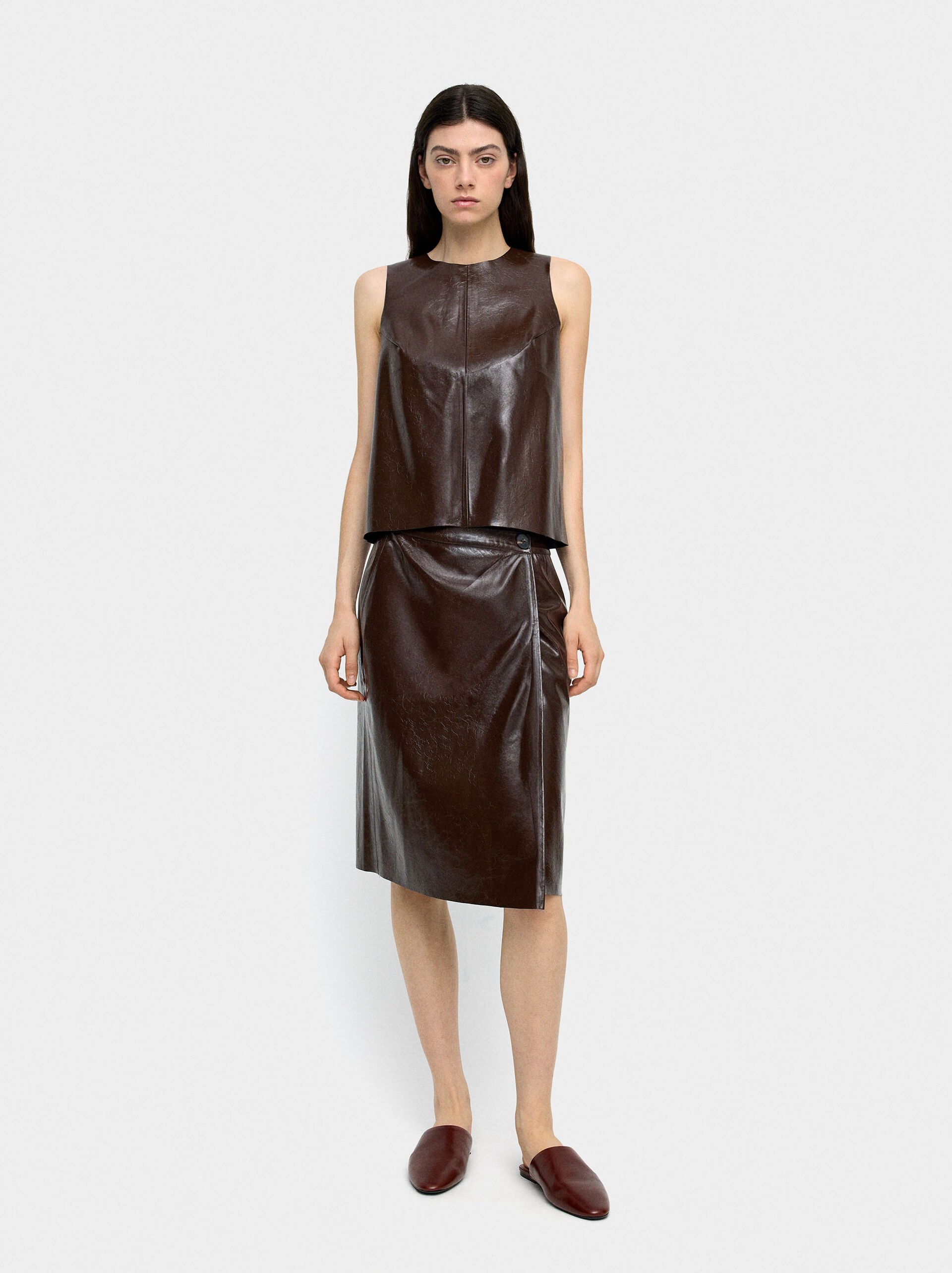 Midi skirt with leather effect image number 1.0