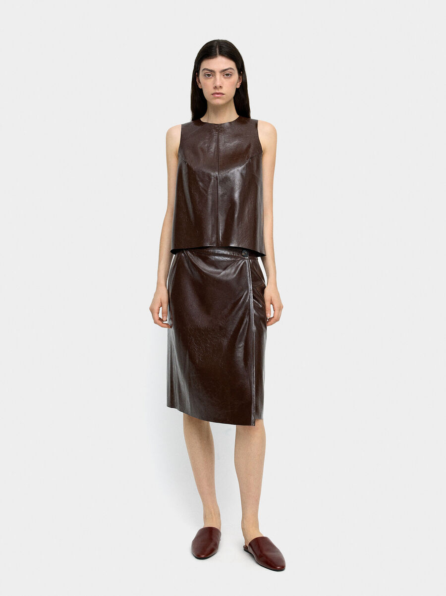 Midi skirt with leather effect