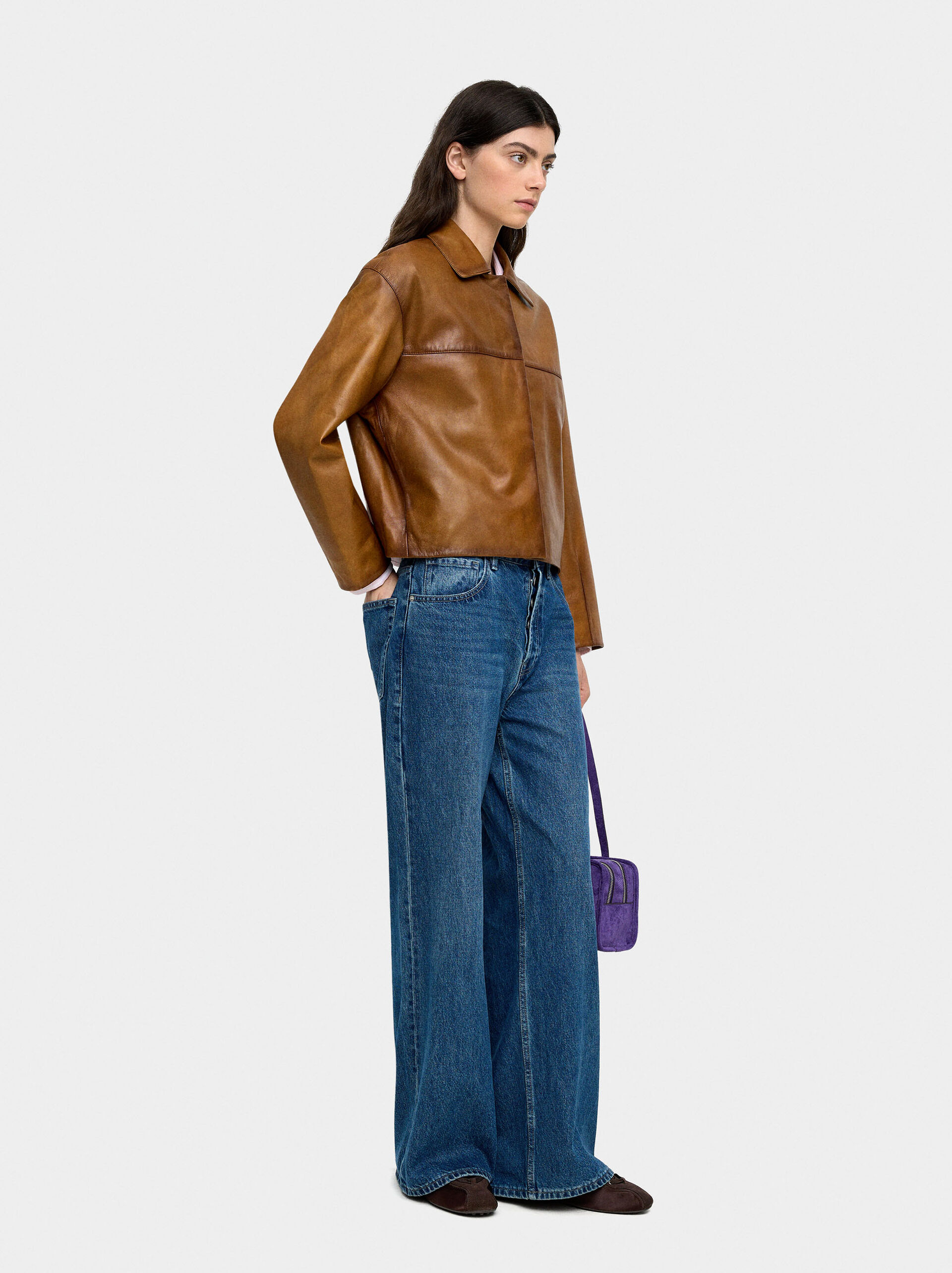 Leather jacket with topstitching image number 2.0