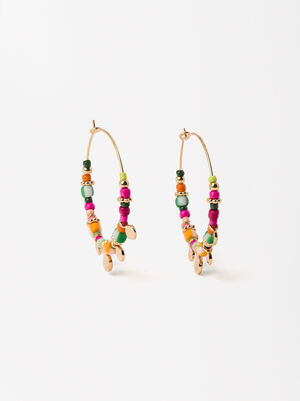 Golden Hoops With Multicolored Beads image number 0.0