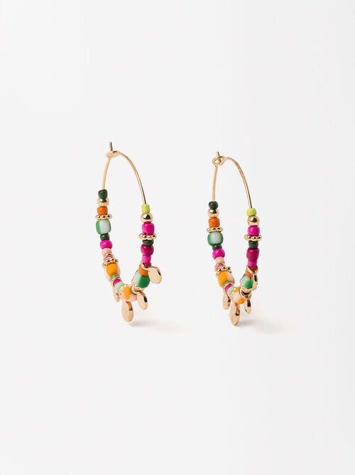 Golden Hoops With Multicolored Beads