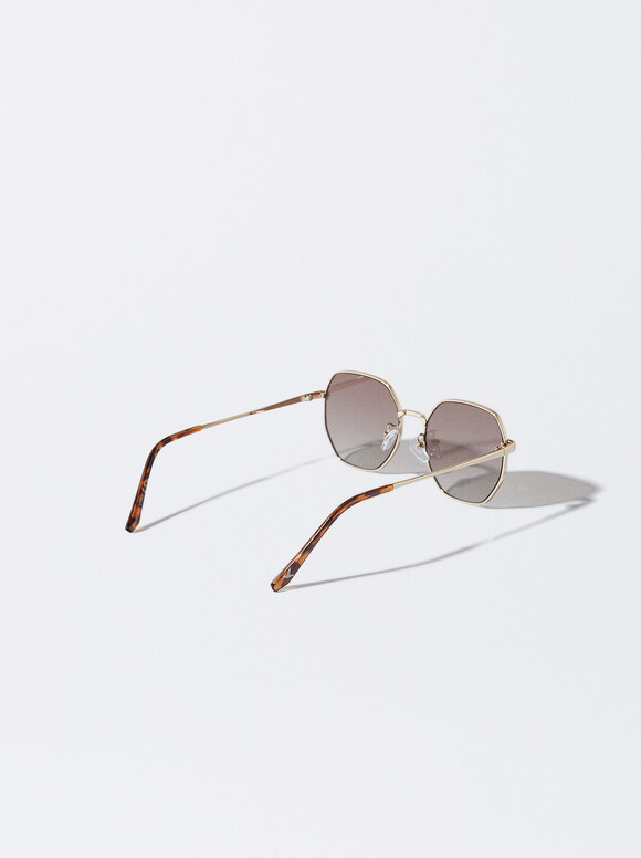 Hexagonal Metal Sunglasses, Rose Gold, hi-res