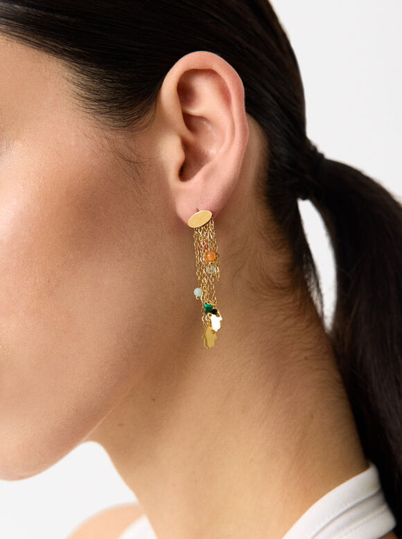 Long Stone Earrings - Stainless Steel, Multicolor, hi-res