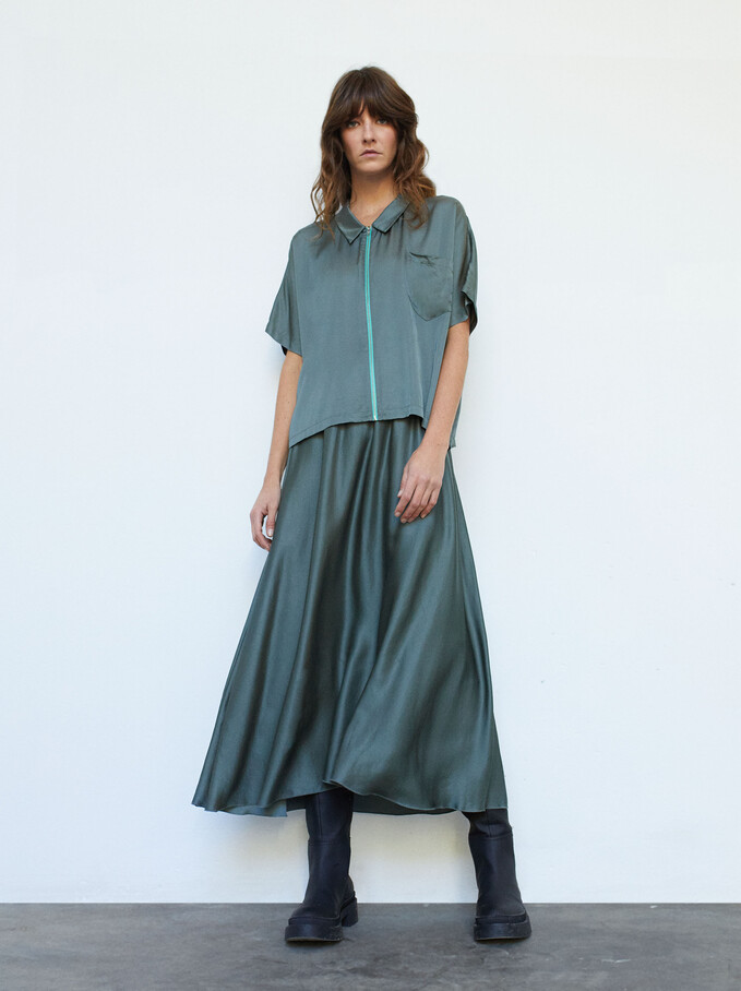 Oversized Shirt With Pocket And Zip, Green, hi-res