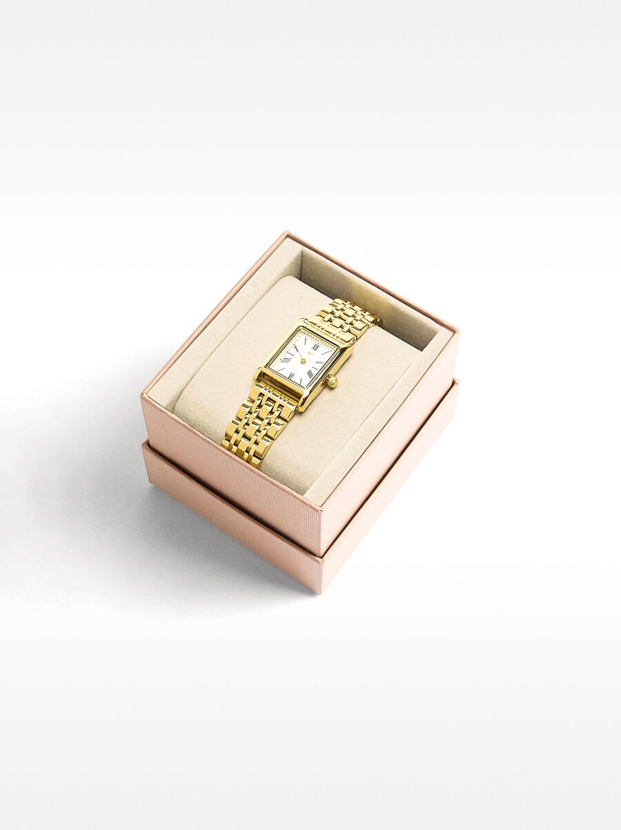 Square watch with a stainless steel bracelet