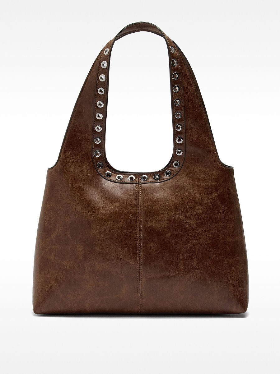 Crackled shoulder bag with studs