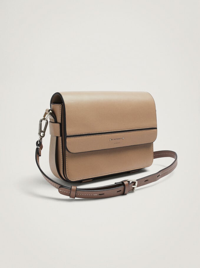 Crossbody Bag With Front Flap Fastening, Beige, hi-res