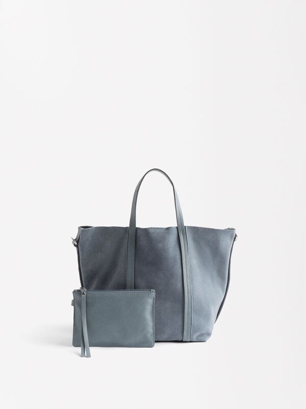 Leather tote bag with removable pouch