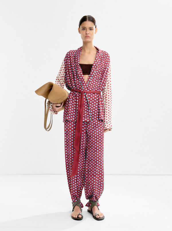 Printed contrast kimono